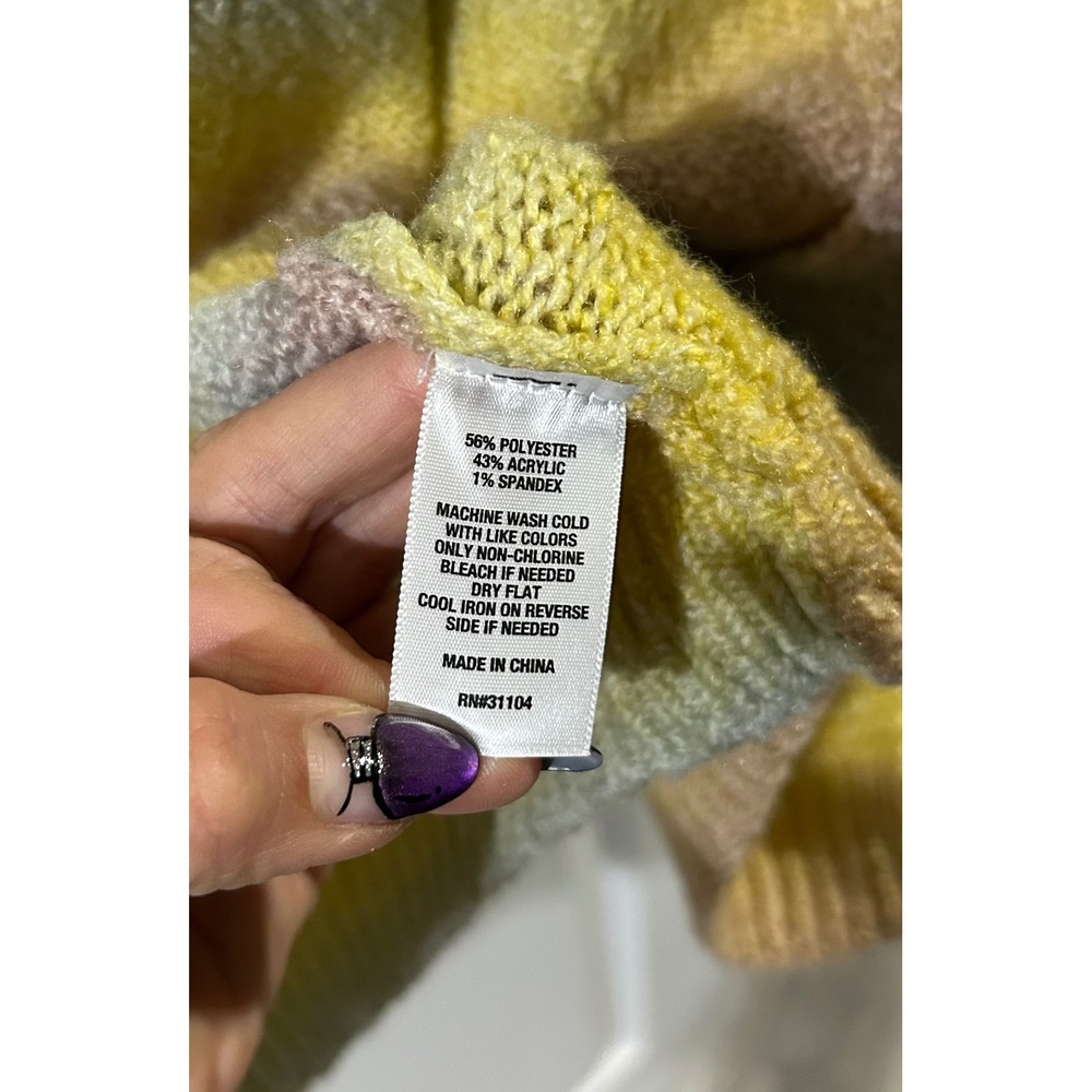 Wonderly Striped Open Front Cardigan Sweater Yellow Pink Gray Size S - Picture 5 of 5